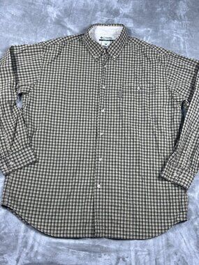 Columbia Shirt Men's XL Brown Beige Tartan Plaid Long Sleeve Classic Outdoor